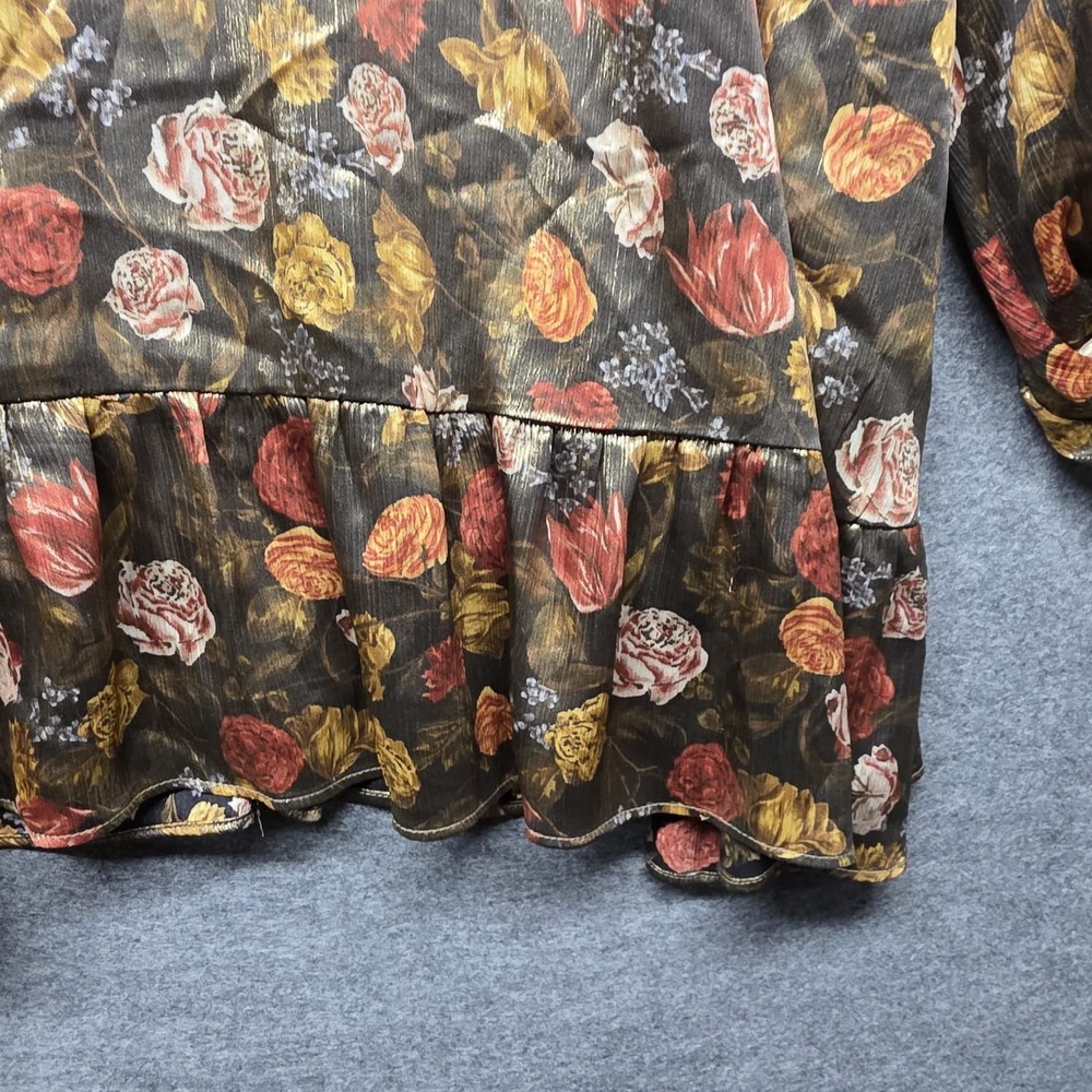 ZARA Women's Floral Print Long Sleeve Ruffle Hem Blouse Top Multicolor Size L - Picture 6 of 7